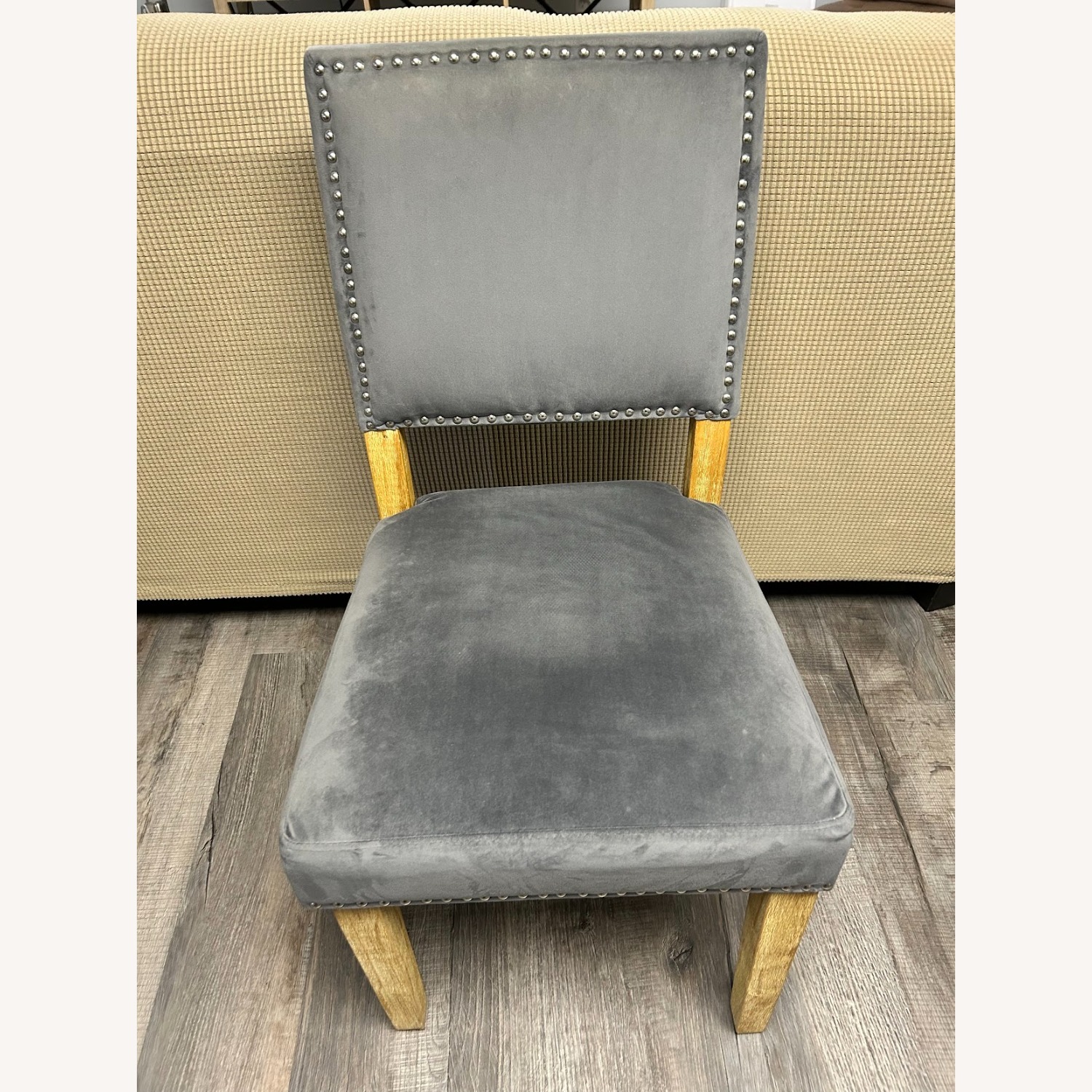 Set of 7 Gray Upholstered Dining Chairs - image-1