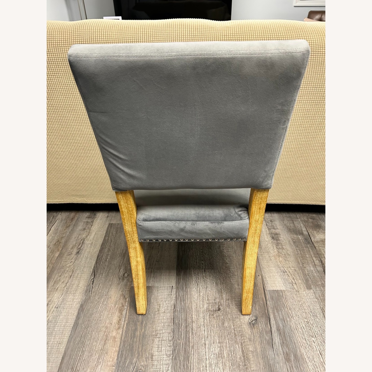 Set of 7 Gray Upholstered Dining Chairs - image-4