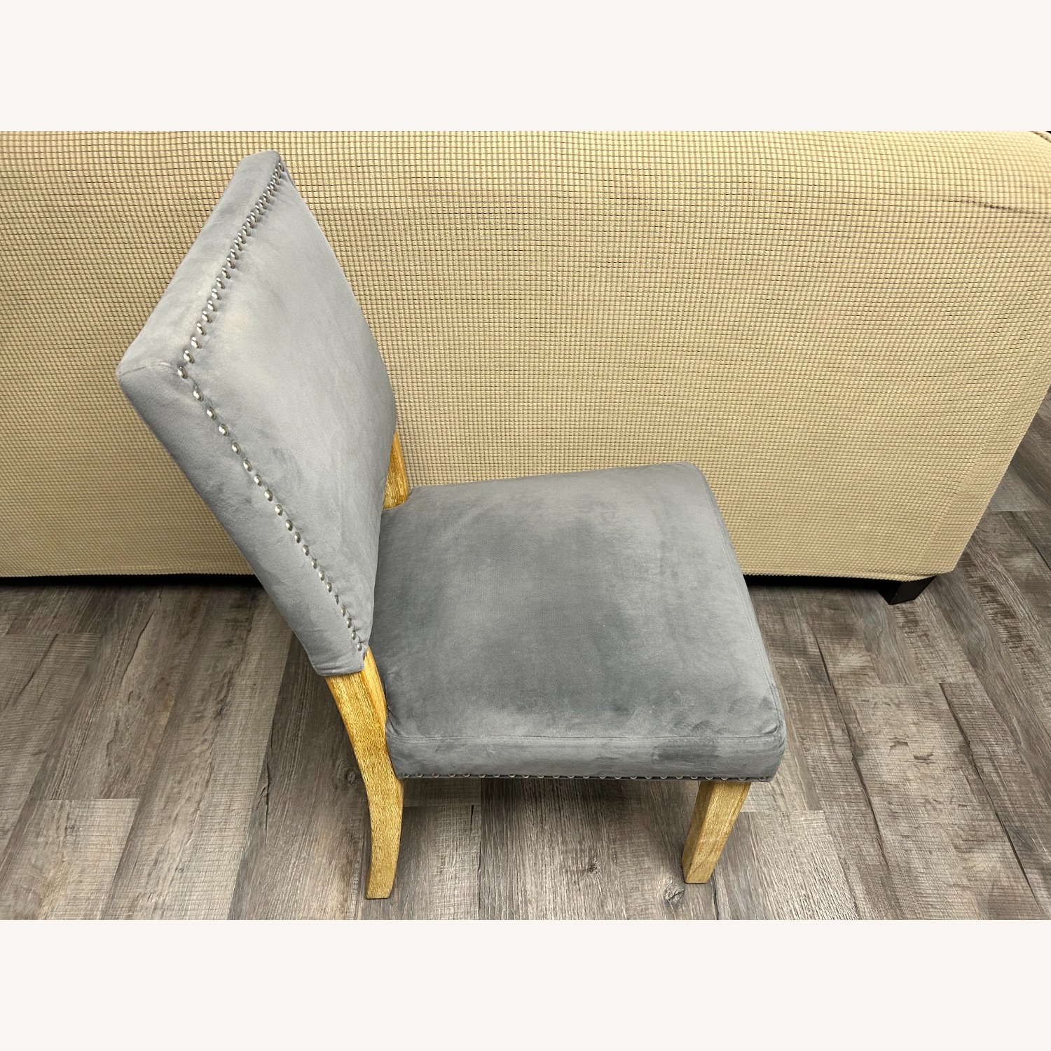 Set of 7 Gray Upholstered Dining Chairs - image-5
