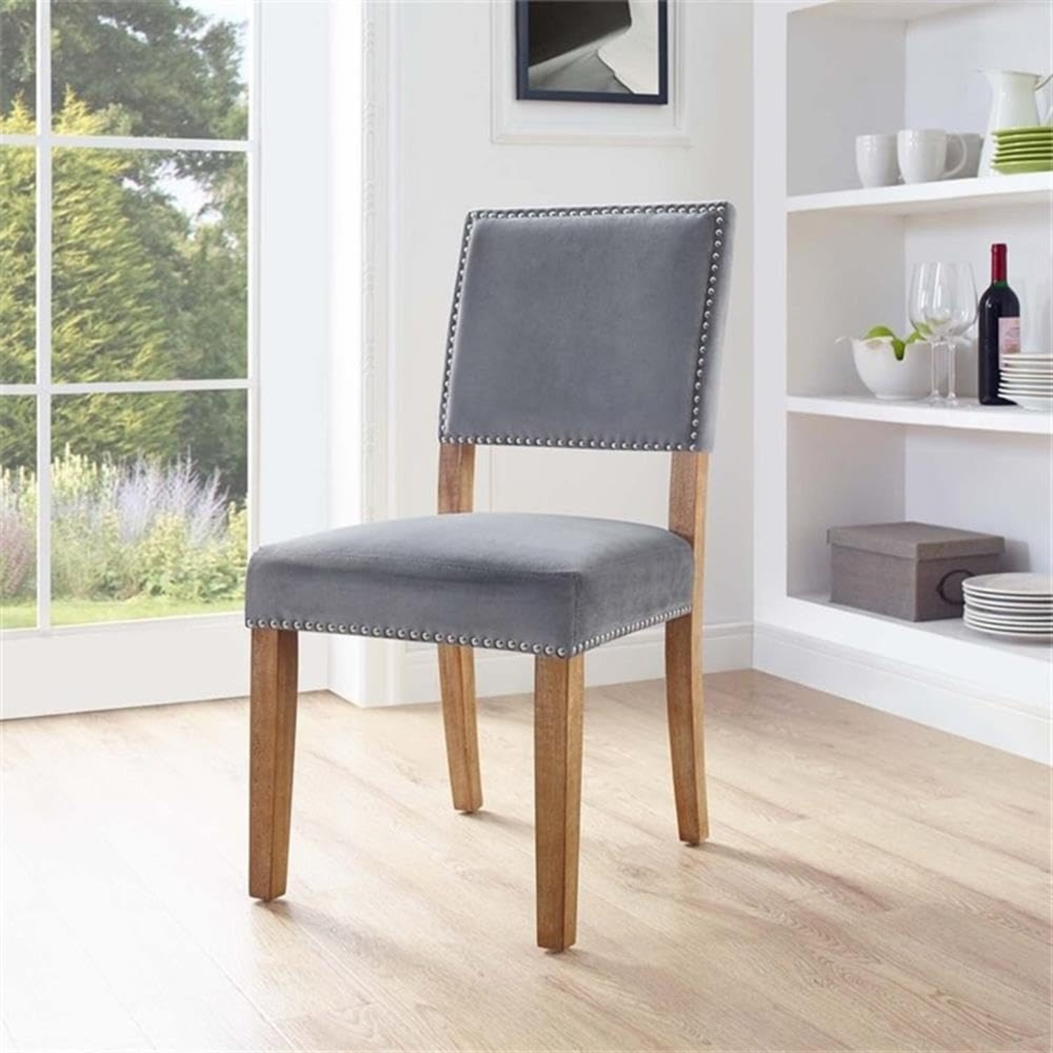 Set of 7 Gray Upholstered Dining Chairs - image-7