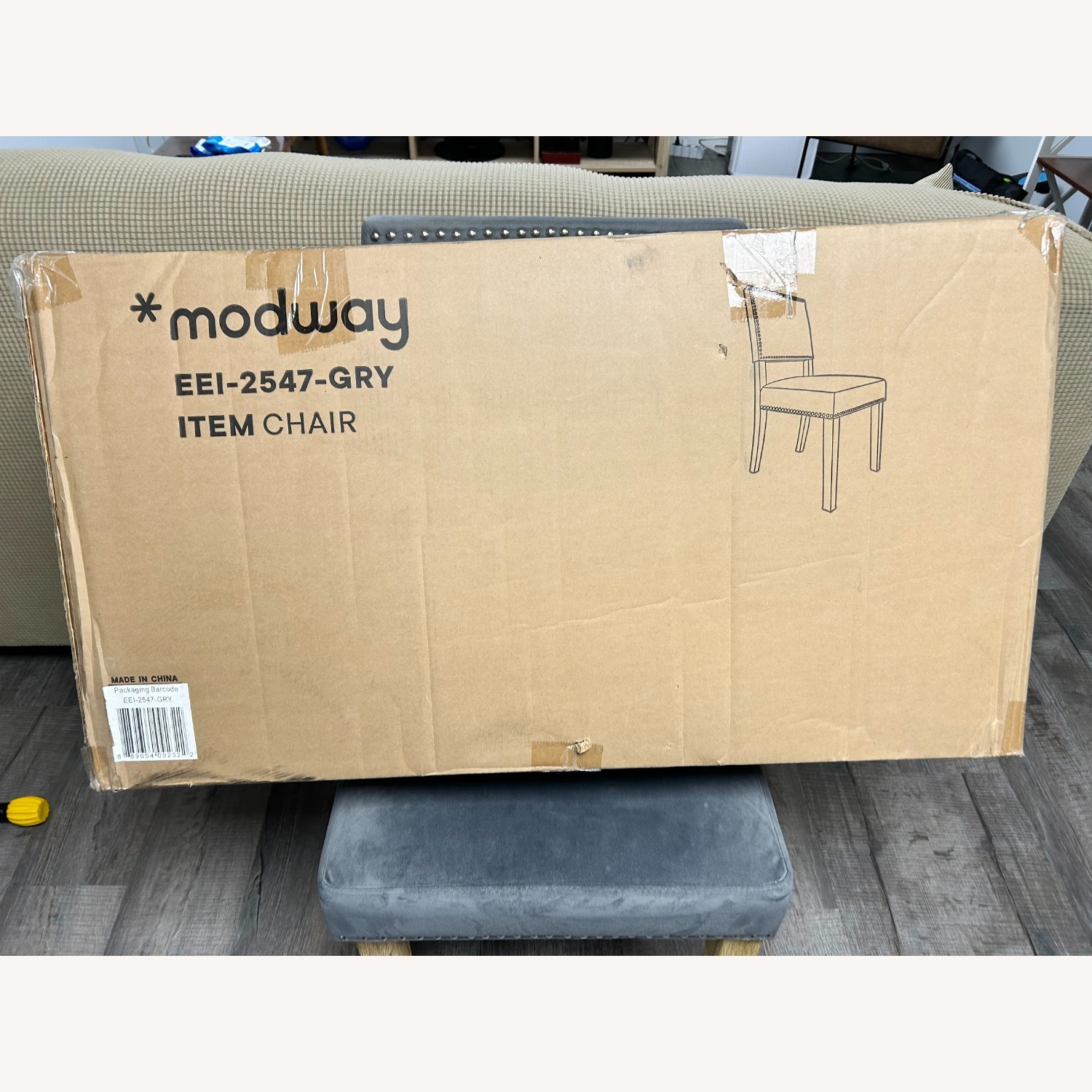 Set of 7 Gray Upholstered Dining Chairs - image-2