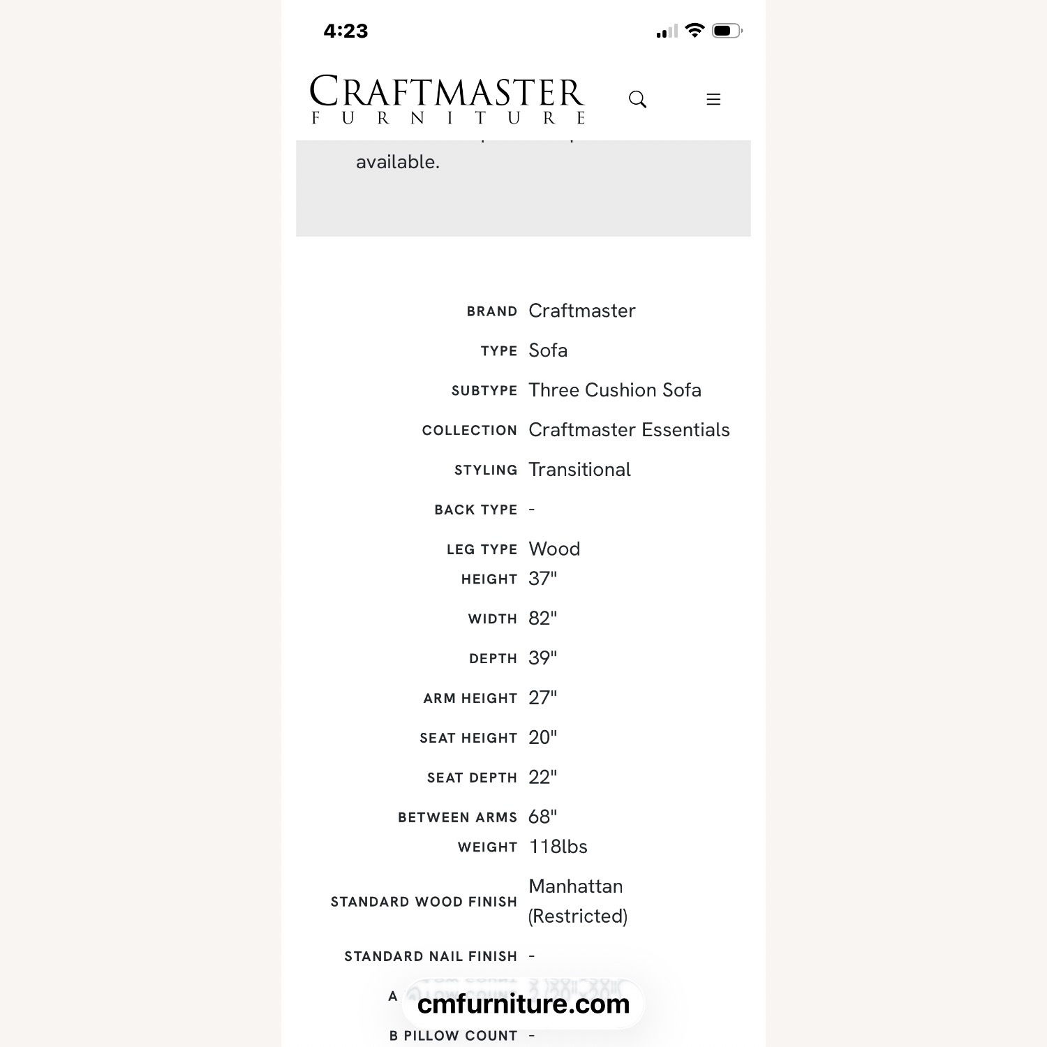 Craftmaster Furniture Light Gray 3+ Seater Sofa - image-3