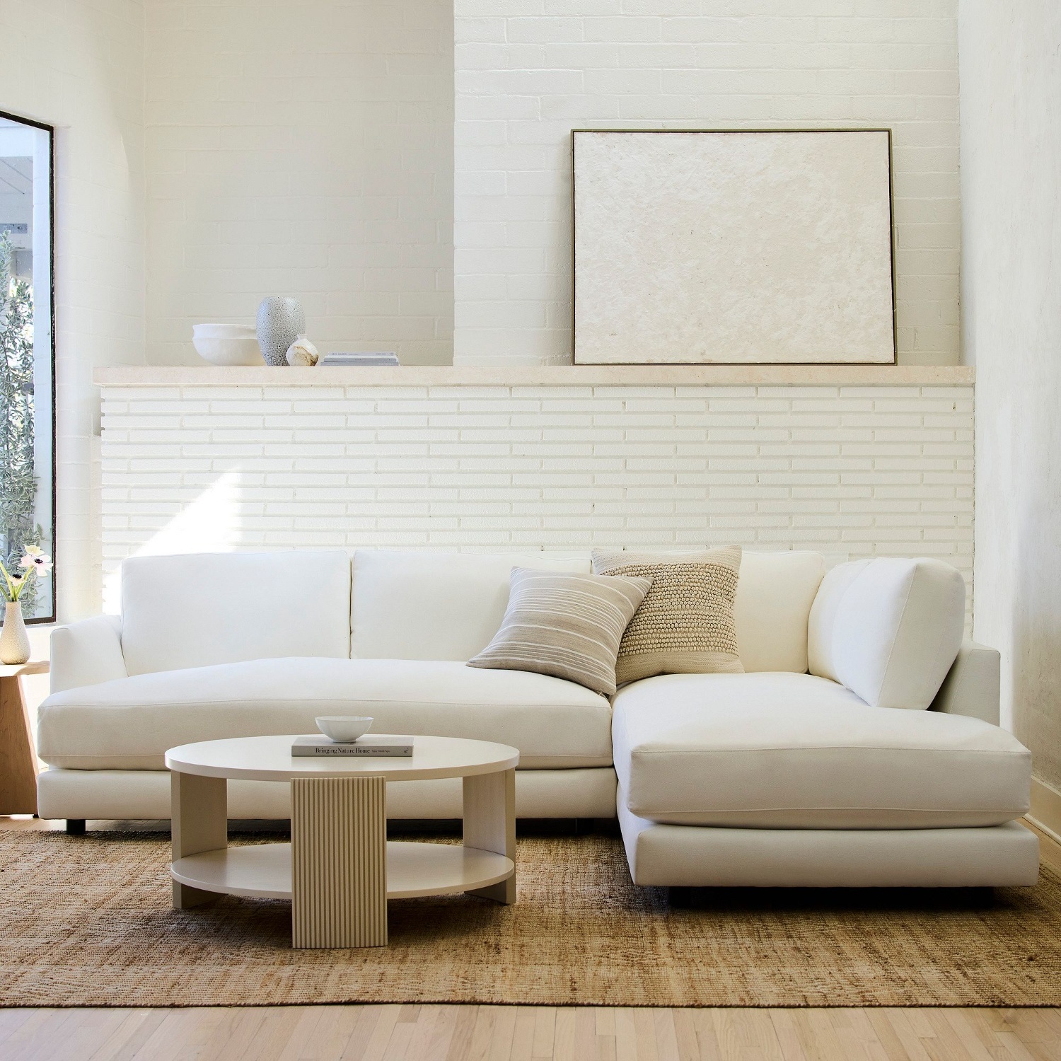 West Elm Haven White Fabric 2 Piece Sectional - image-7