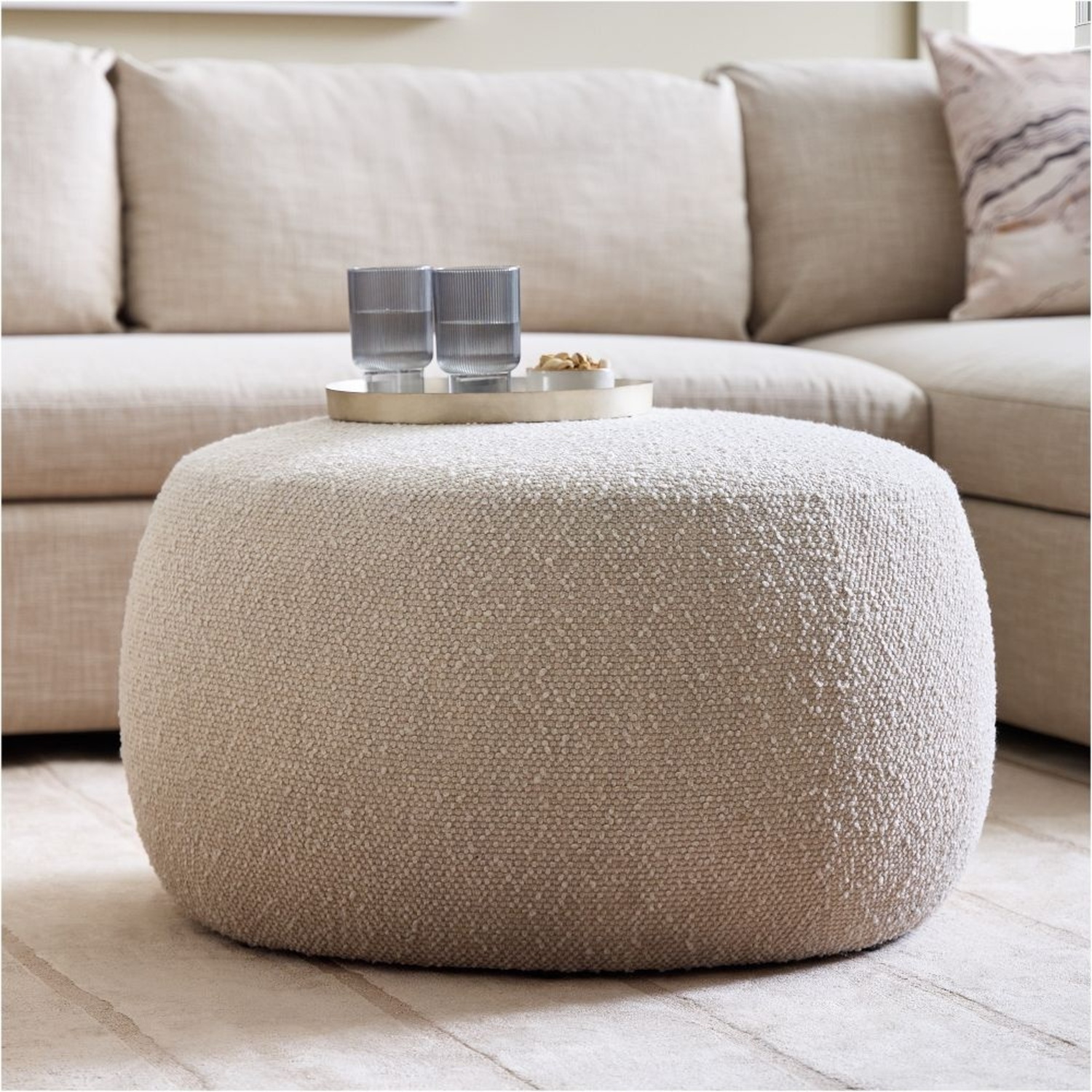 West Elm Cobble White Boucle Ottoman - image-5