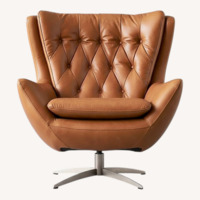 Pottery Barn Wells Tufted Leather Swivel Chair