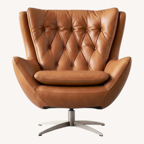Used Pottery Barn Wells Tufted Leather Swivel Chair for sale on AptDeco