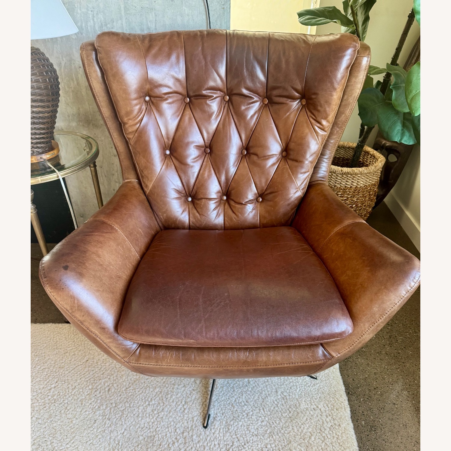 Pottery Barn Wells Tufted Leather Swivel Chair - image-2