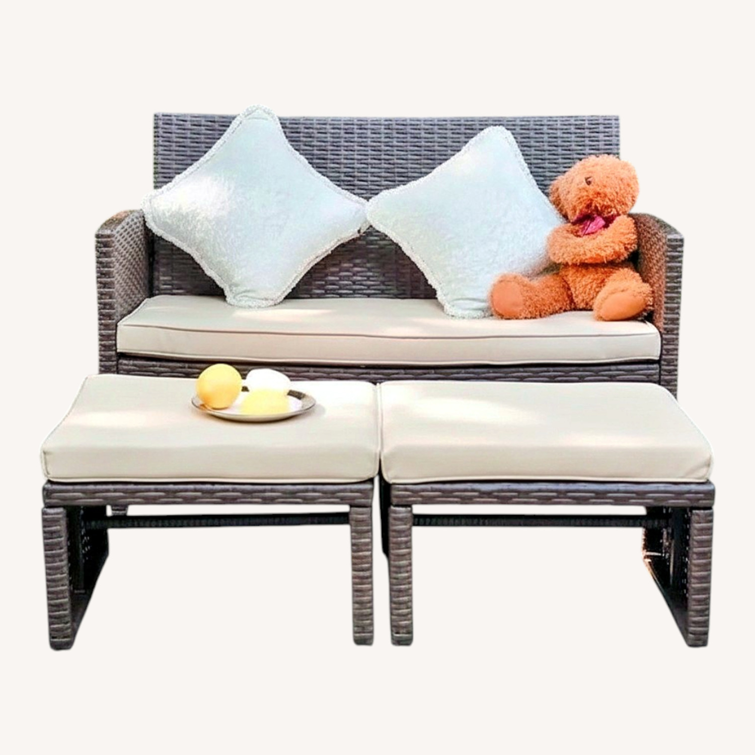 Outdoor Rattan Sofa Set with Cushions (3 piece) - image-3