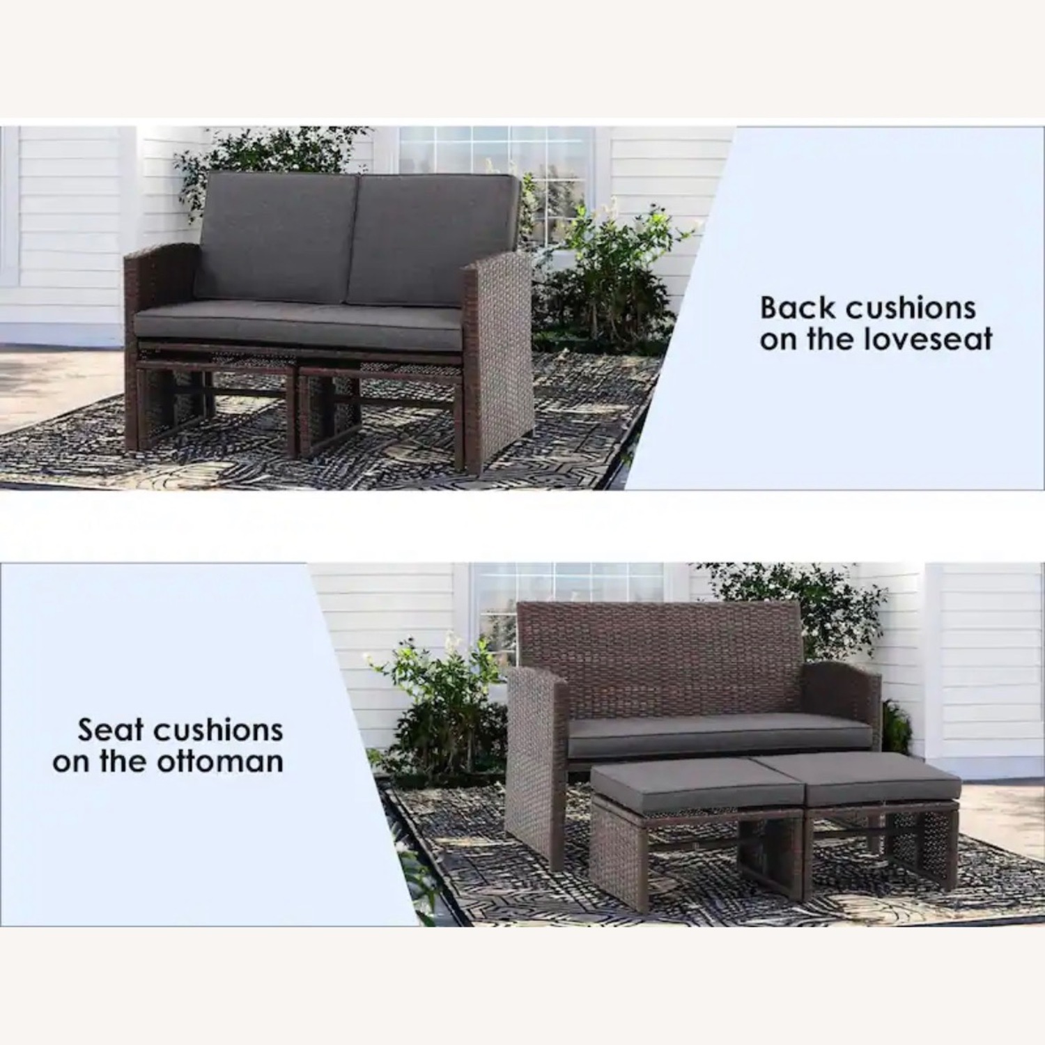 Outdoor Rattan Sofa Set with Cushions (3 piece) - image-2