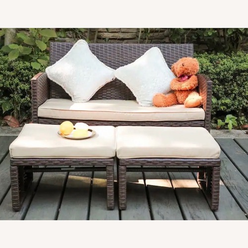 Used Outdoor Rattan Sofa Set with Cushions (3 piece) for sale on AptDeco