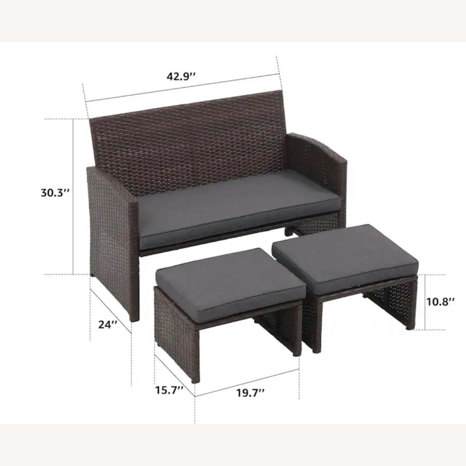 Outdoor Rattan Sofa Set with Cushions (3 piece) - image-1