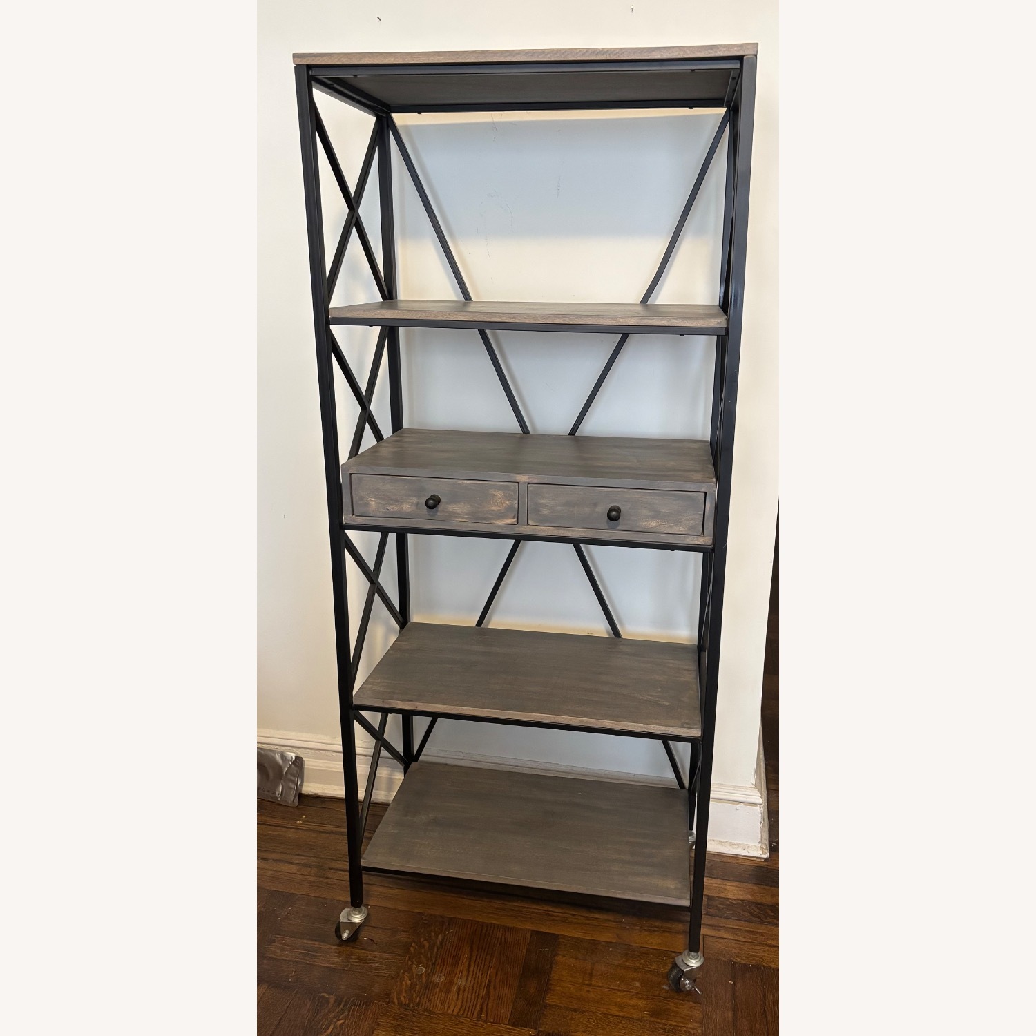 Light Gray/Black Metal 27” Wide 4-Shelf Bookcase - image-1