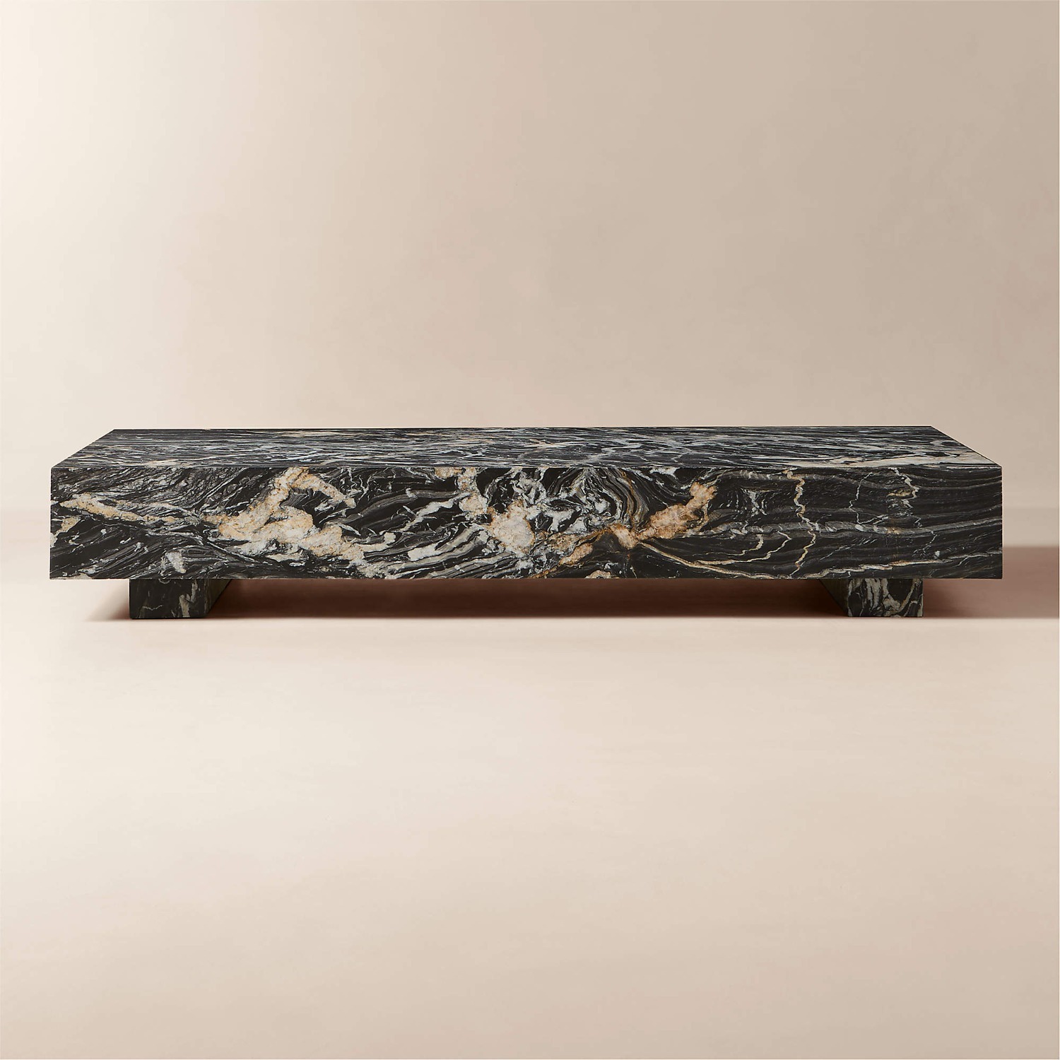 Enyo 76` Rectangular Black Marble Coffe Table - image-2