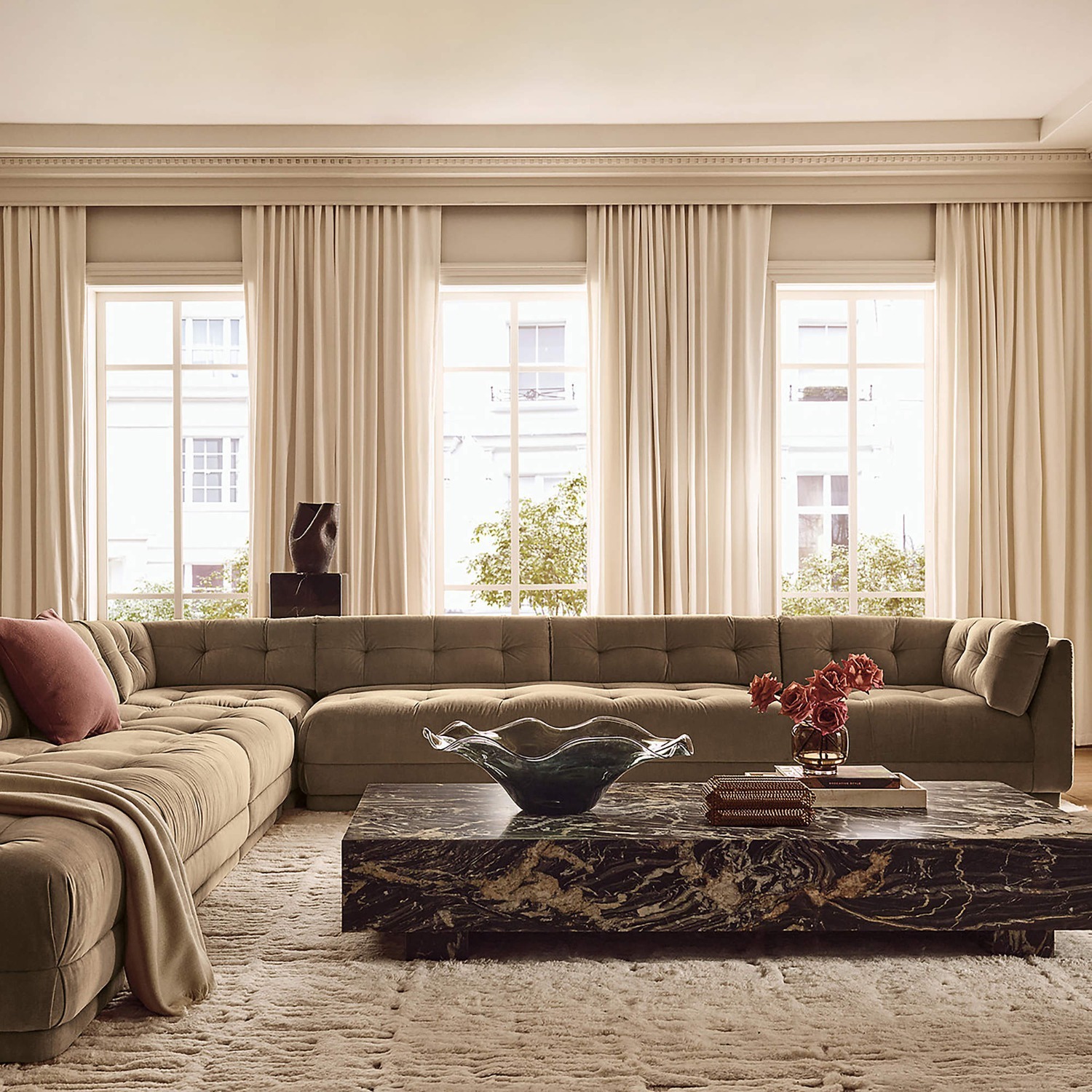 Enyo 76` Rectangular Black Marble Coffe Table - image-4