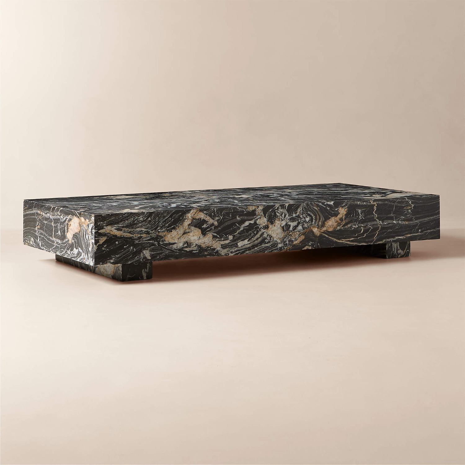 Enyo 76` Rectangular Black Marble Coffe Table - image-3