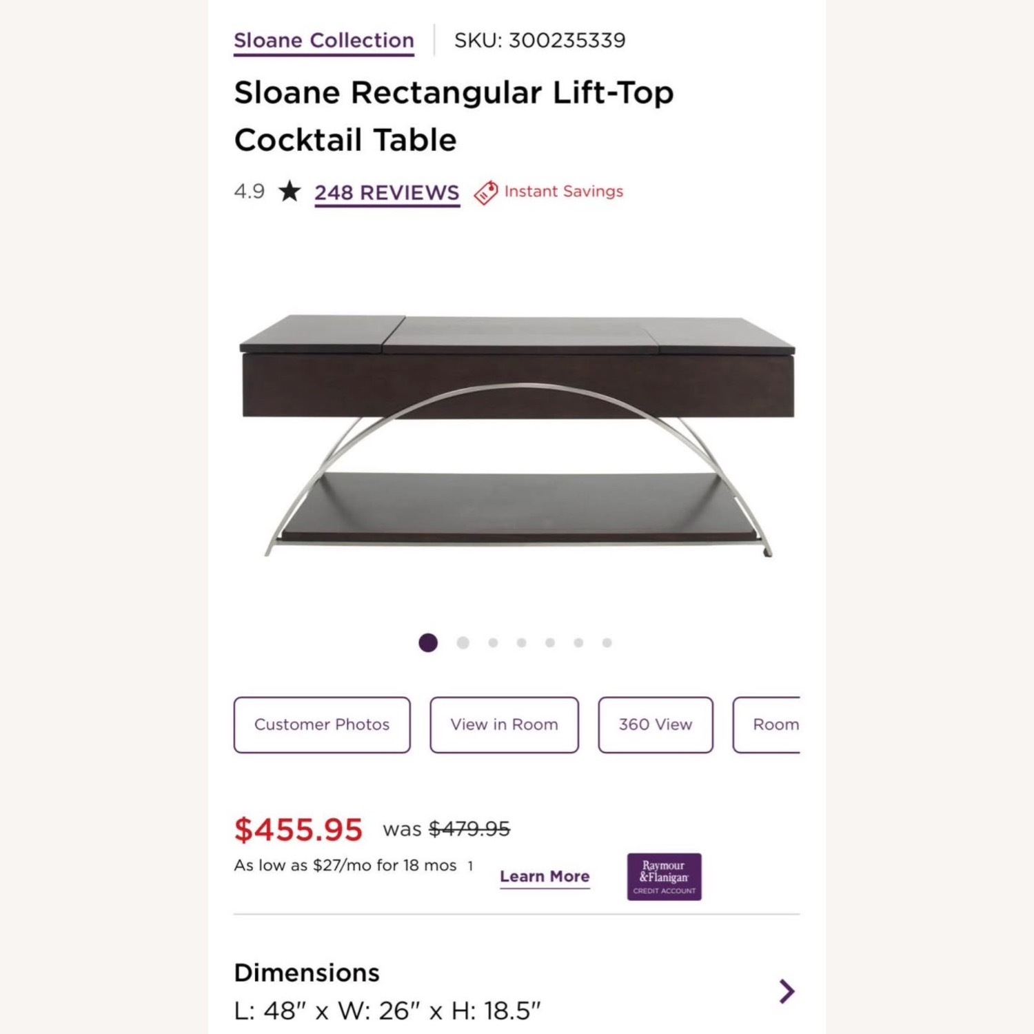 Raymour & Flanigan Sloane Rectangular Lift-Top Cocktail Table - image-7