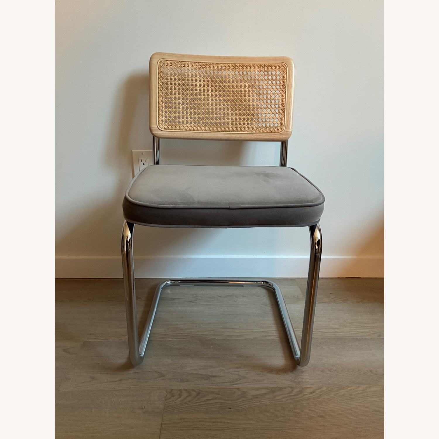 AllModern Light Gray Velvet & Wood Dining Chairs - image-3