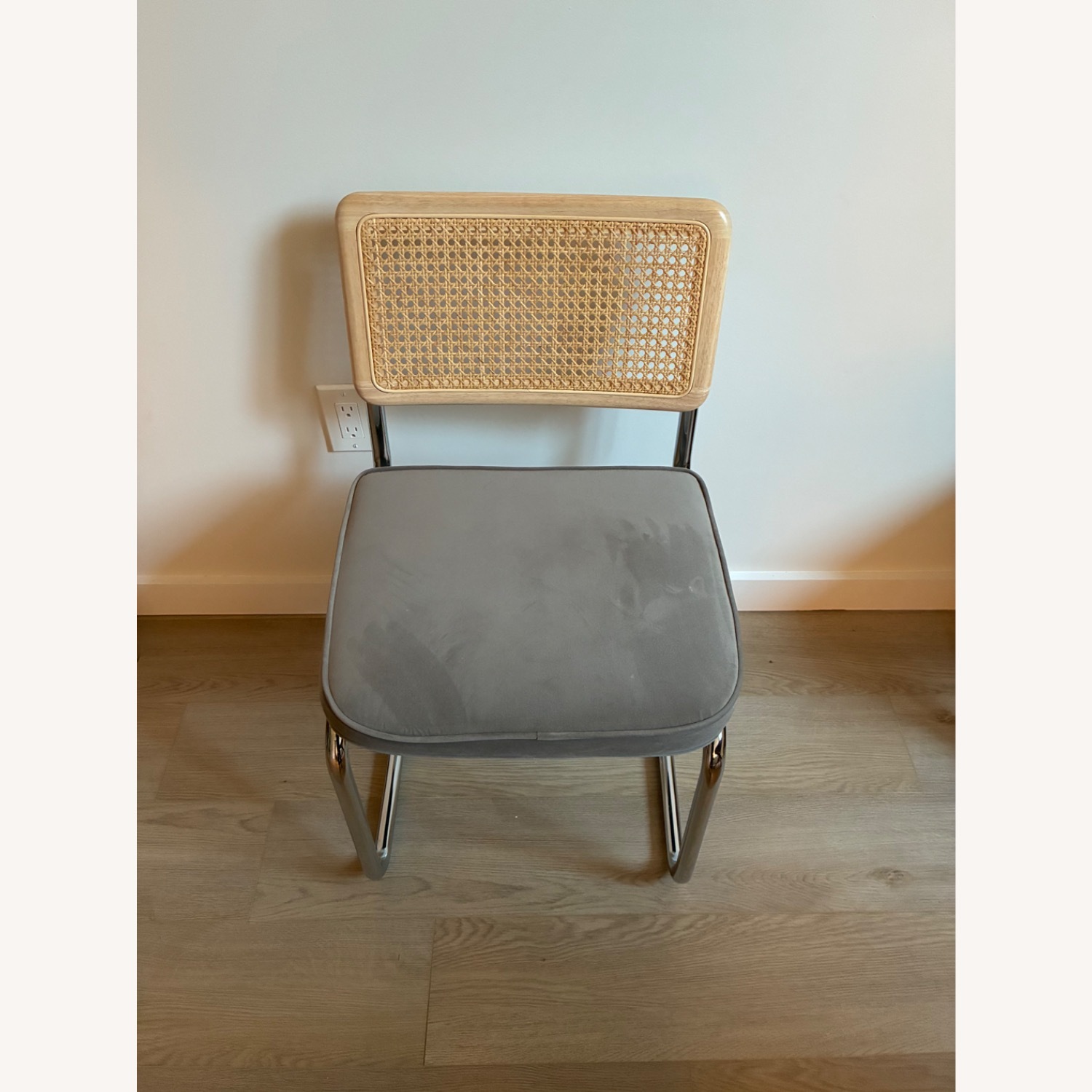 AllModern Light Gray Velvet & Wood Dining Chairs - image-4