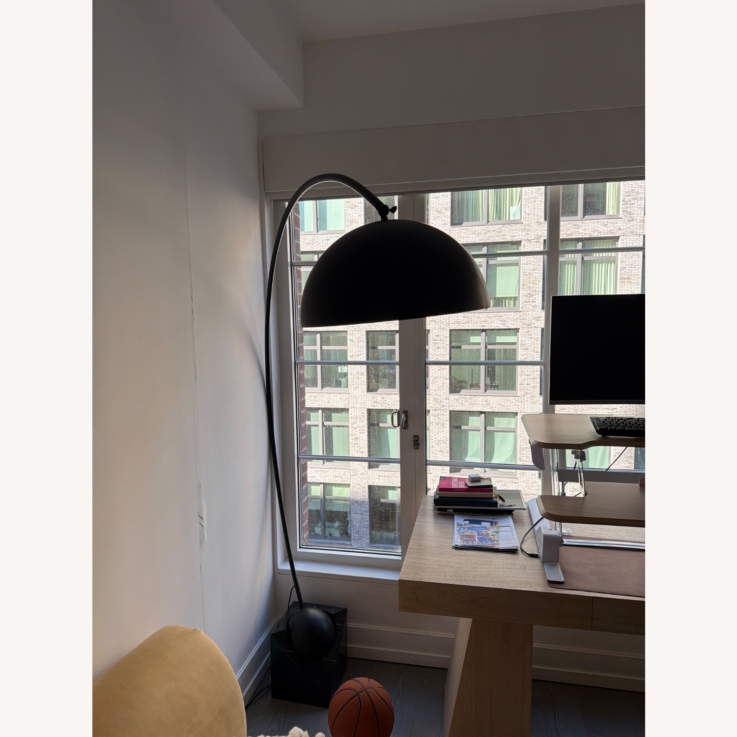 CB2 Venus Black Arc Floor Lamp With Marble Base - image-1