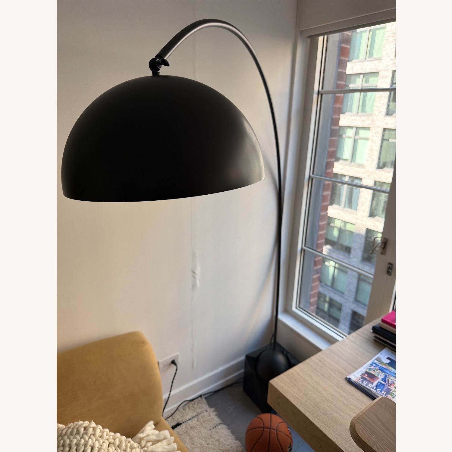 CB2 Venus Black Arc Floor Lamp With Marble Base - image-3