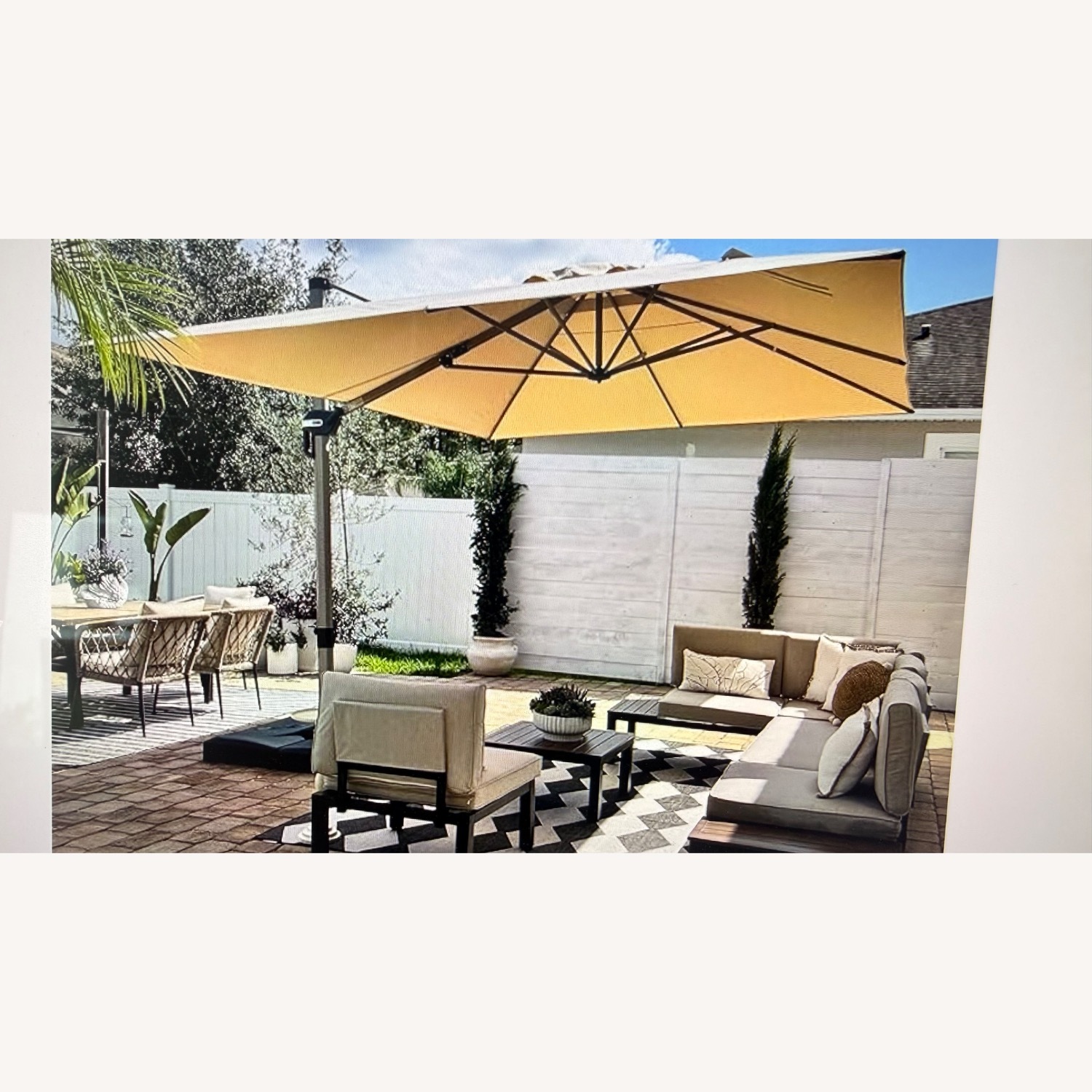 Purple Leaf White Fabric Umbrella and Base - image-1