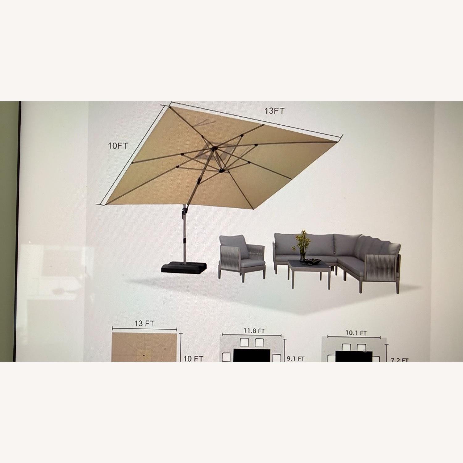 Purple Leaf White Fabric Umbrella and Base - image-3