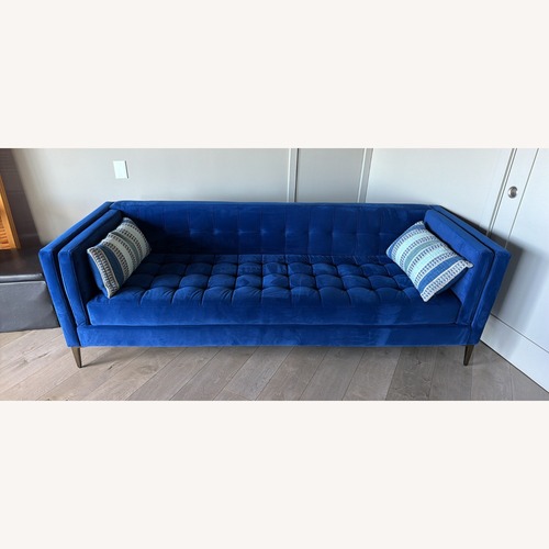 Used Living Spaces Wesley III Cobalt Velvet Sofa for sale on AptDeco
