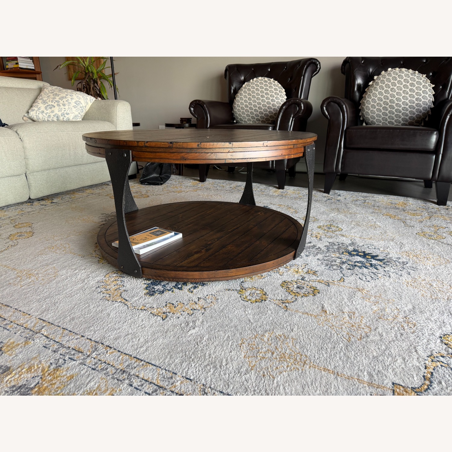 Round Industrial Coffee Table Reclaimed Wood - image-2