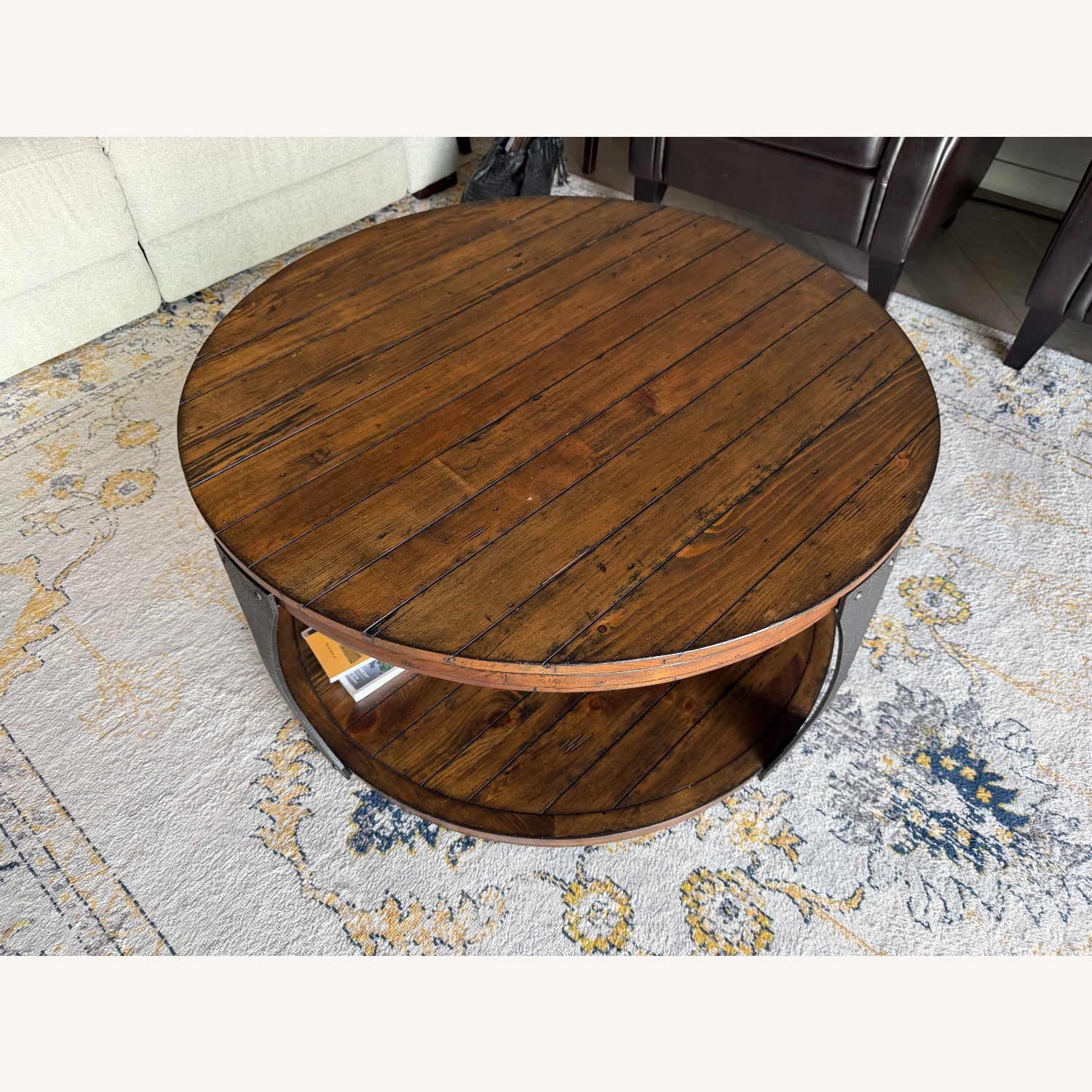 Round Industrial Coffee Table Reclaimed Wood - image-3