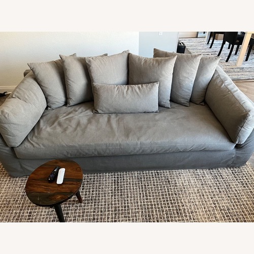 Used Lamps Plus Chateau Gray Fabric 3+ Sofa slip cover for sale on AptDeco