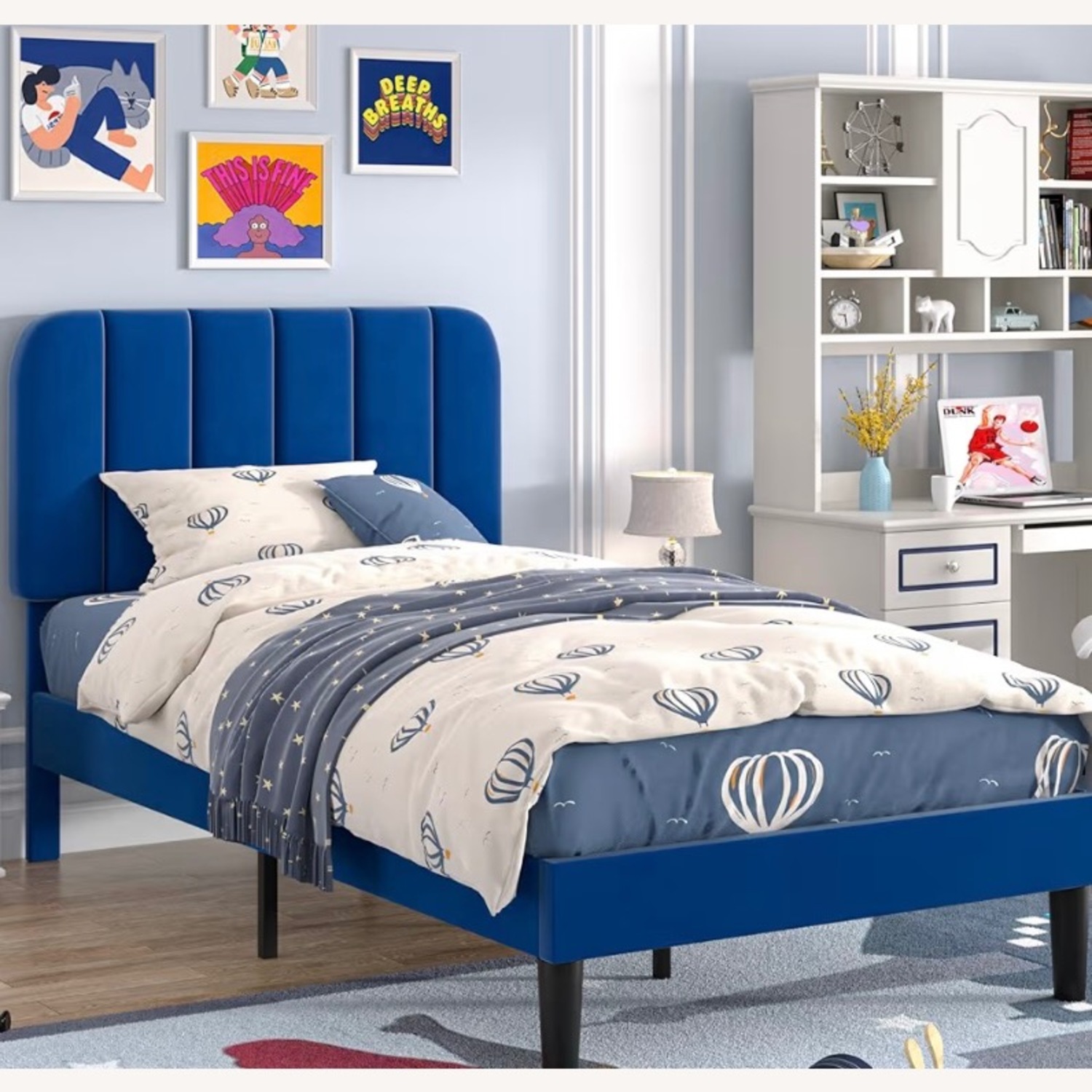 Amazonn Blue Velvet Twin Bed - image-2