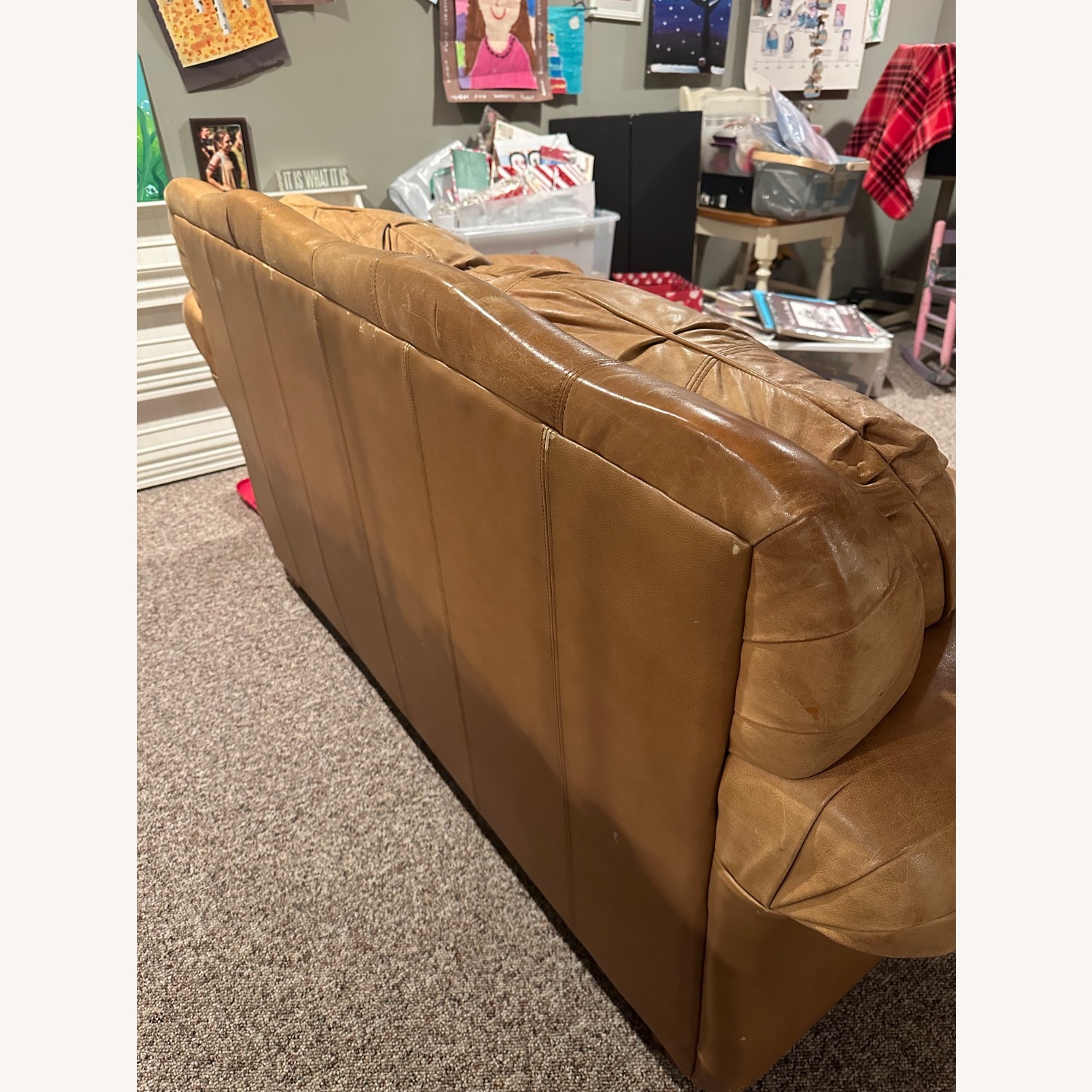 Soft Caramel Leather Loveseat - image-3