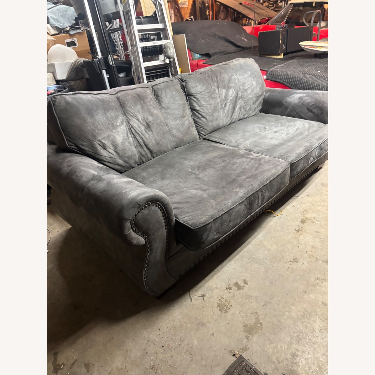 Raymour & Flanigan Dark Gray Suede 3+ Seater Sofa - image-6