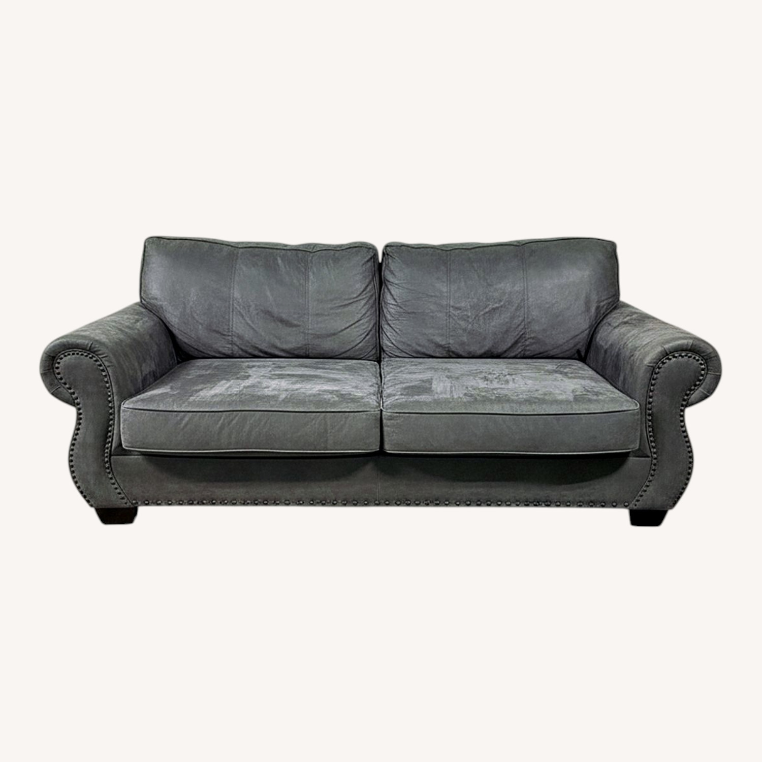 Raymour & Flanigan Dark Gray Suede 3+ Seater Sofa - image-0