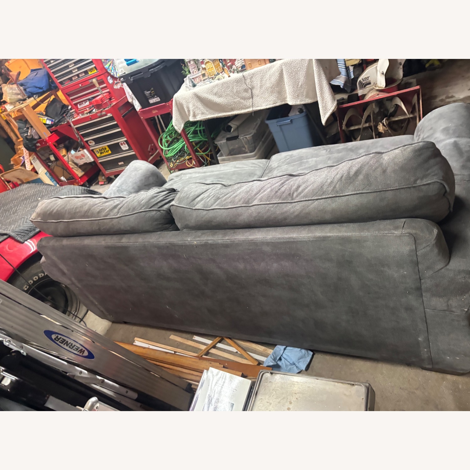 Raymour & Flanigan Dark Gray Suede 3+ Seater Sofa - image-9