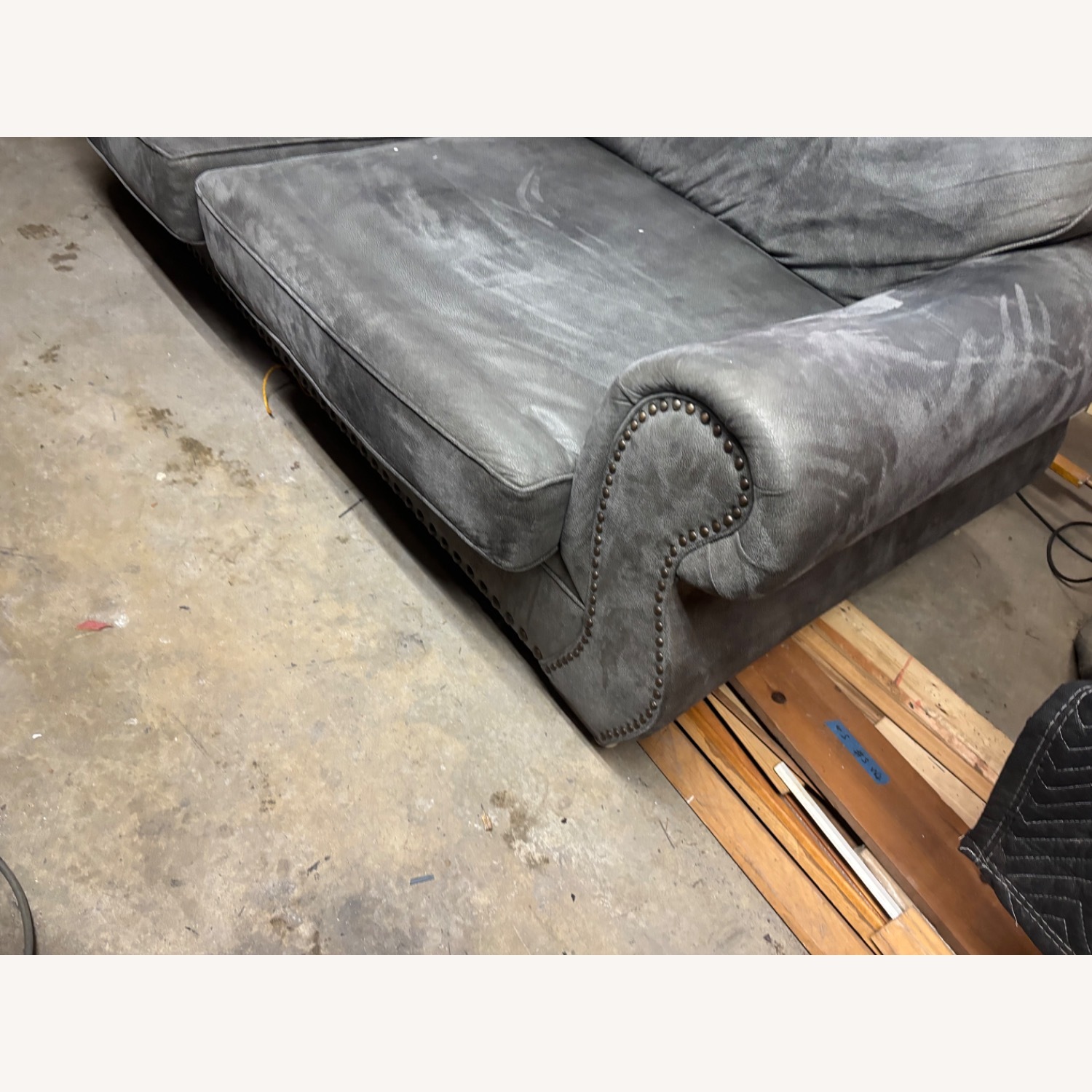 Raymour & Flanigan Dark Gray Suede 3+ Seater Sofa - image-14