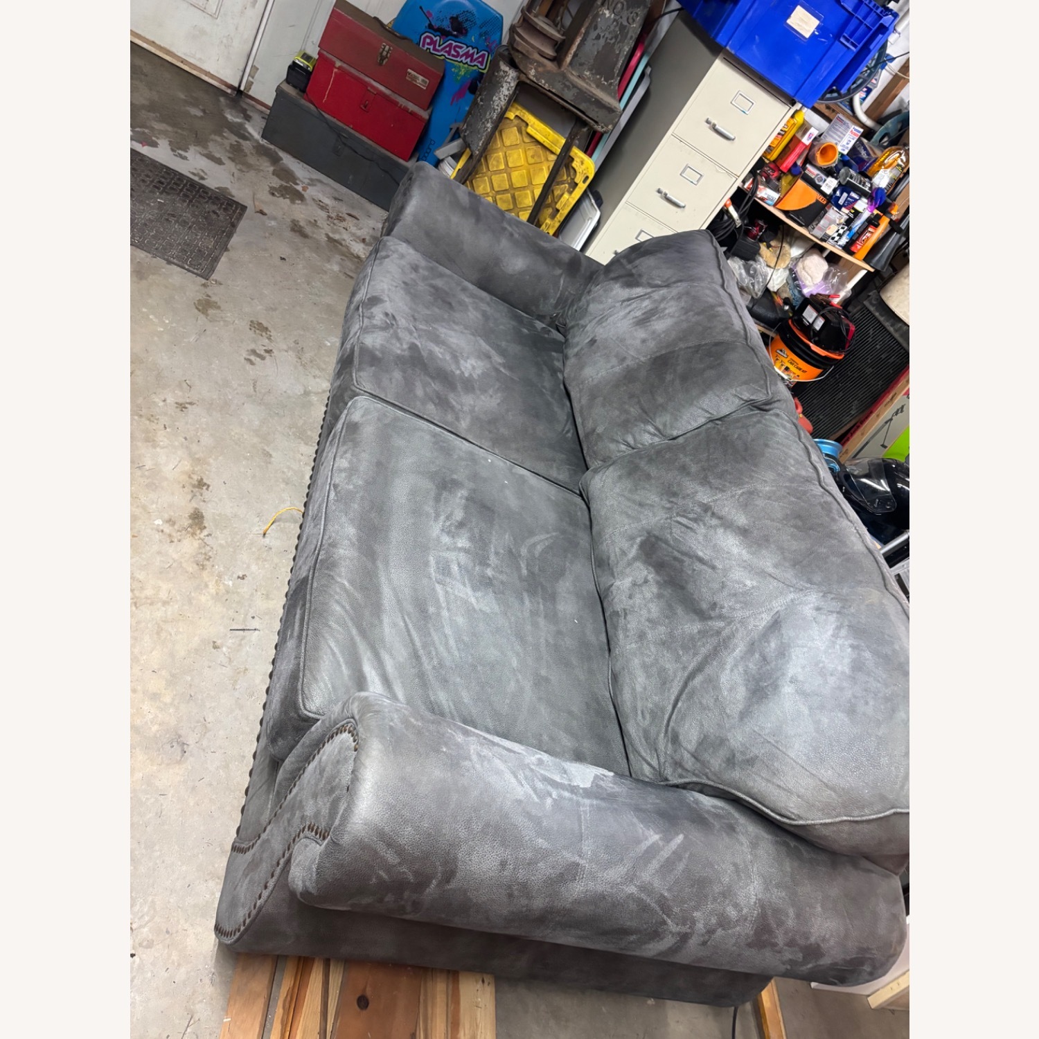 Raymour & Flanigan Dark Gray Suede 3+ Seater Sofa - image-4