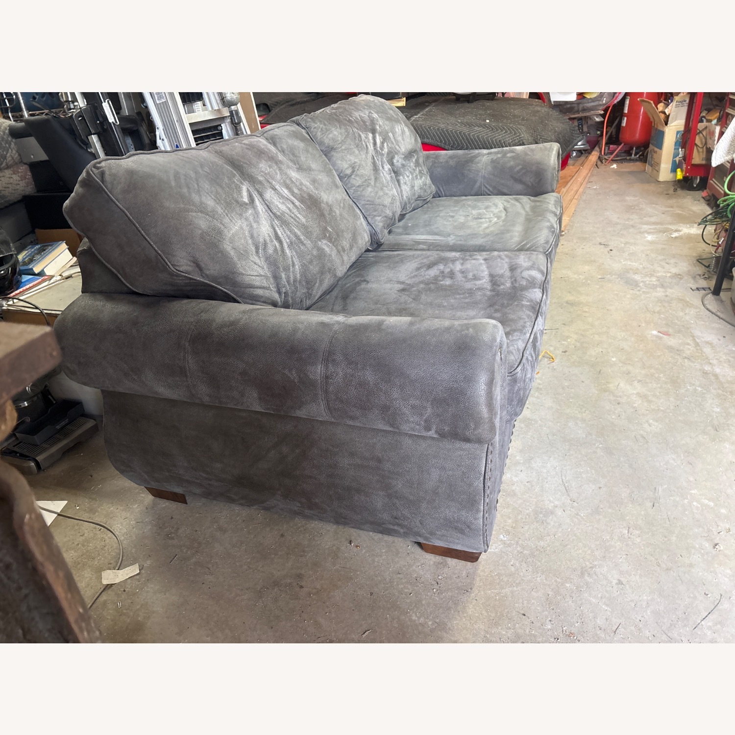 Raymour & Flanigan Dark Gray Suede 3+ Seater Sofa - image-3