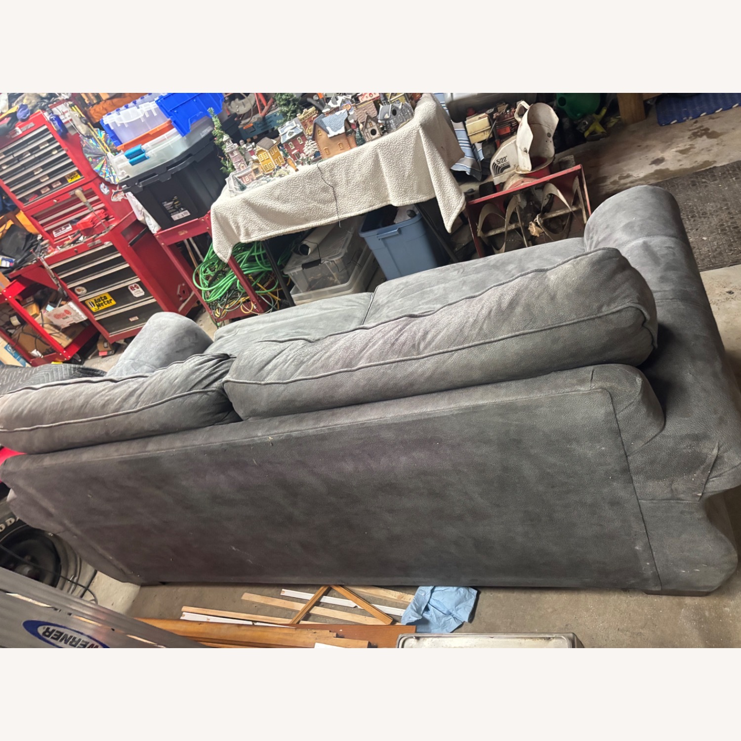 Raymour & Flanigan Dark Gray Suede 3+ Seater Sofa - image-8