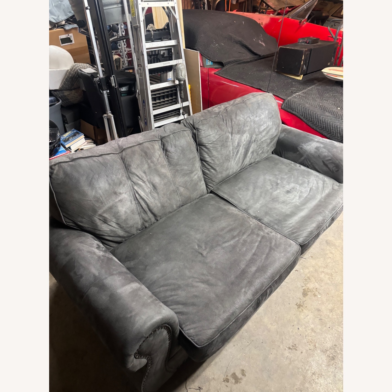 Raymour & Flanigan Dark Gray Suede 3+ Seater Sofa - image-5