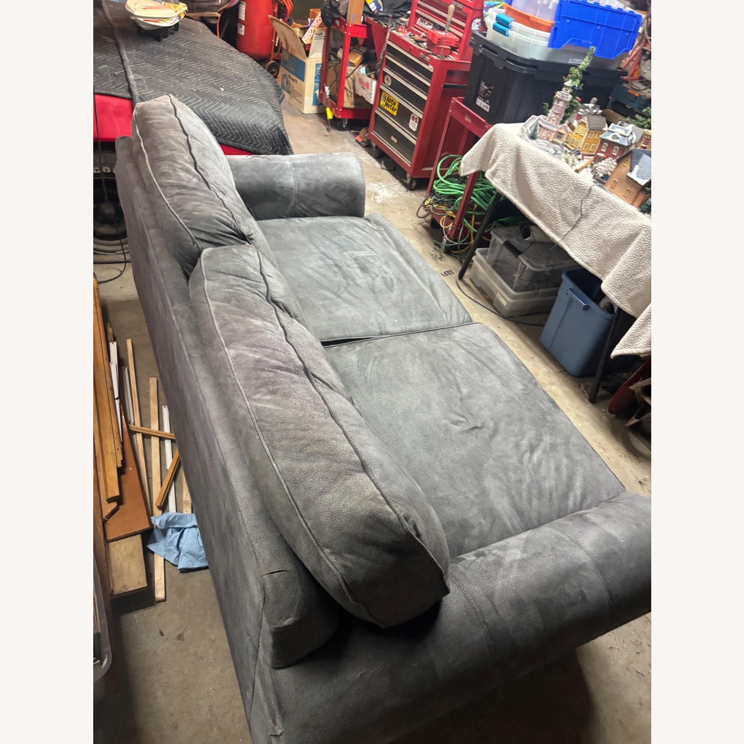 Raymour & Flanigan Dark Gray Suede 3+ Seater Sofa - image-10