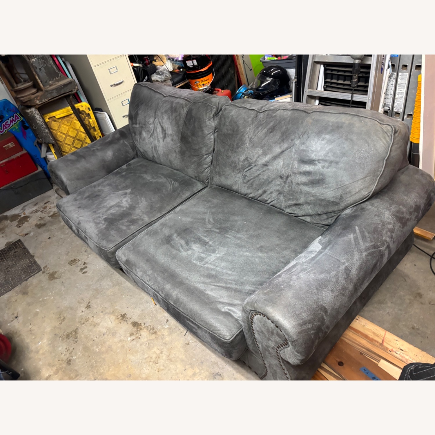 Raymour & Flanigan Dark Gray Suede 3+ Seater Sofa - image-13