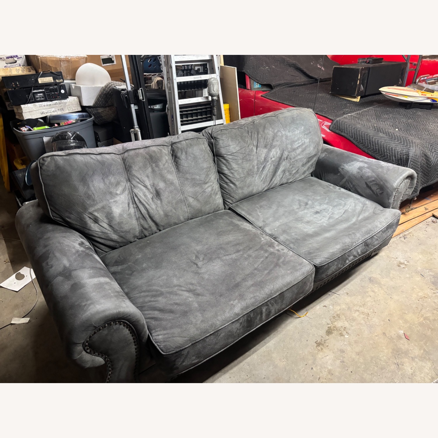 Raymour & Flanigan Dark Gray Suede 3+ Seater Sofa - image-12