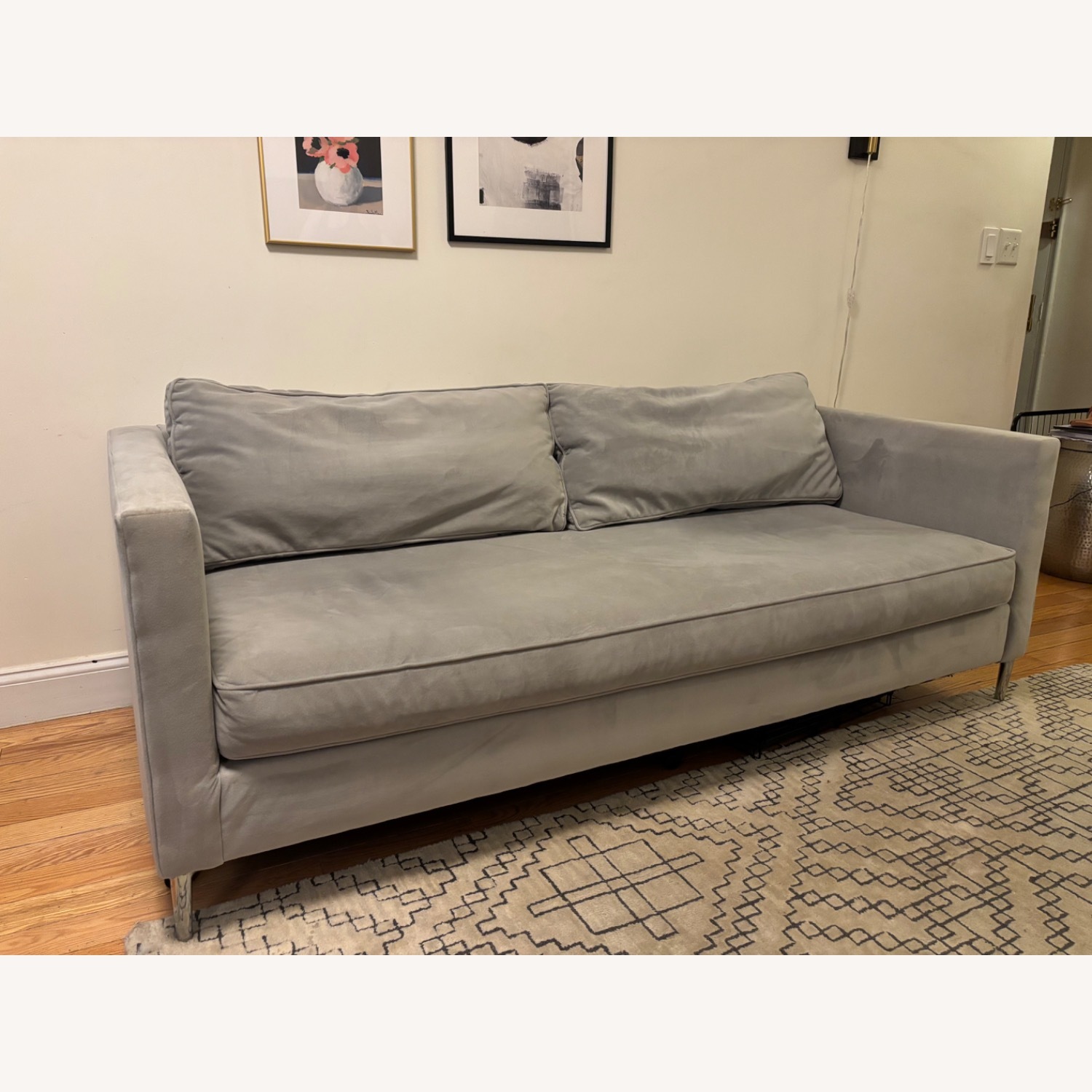 West Elm Silver Velvet 2 Seater Sofa - image-3