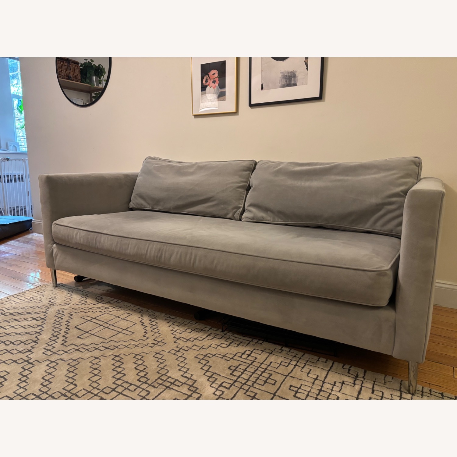 West Elm Silver Velvet 2 Seater Sofa - image-4