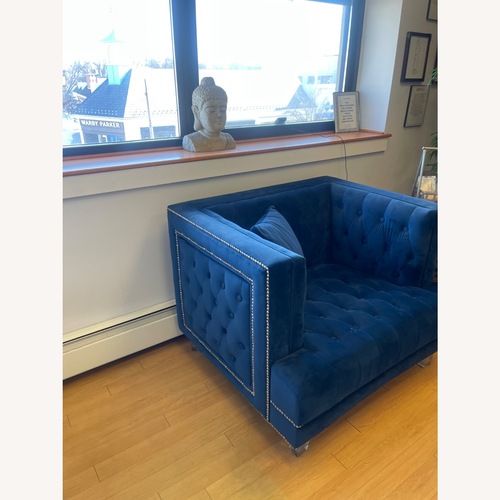 Used Blue Velvet Accent Chair for sale on AptDeco