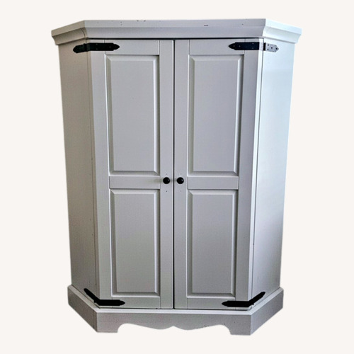Used Corner Armoir Unit Light Gray Wood Armoire for sale on AptDeco