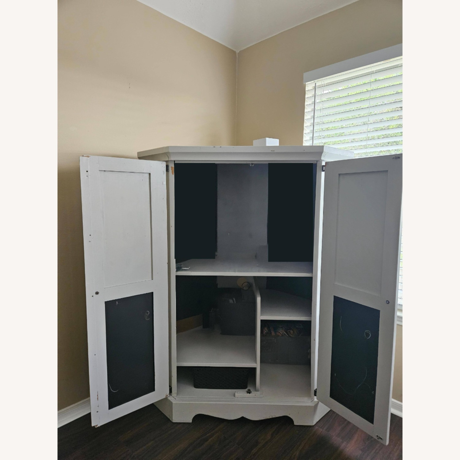 Corner Armoir Unit Light Gray Wood Armoire - image-2