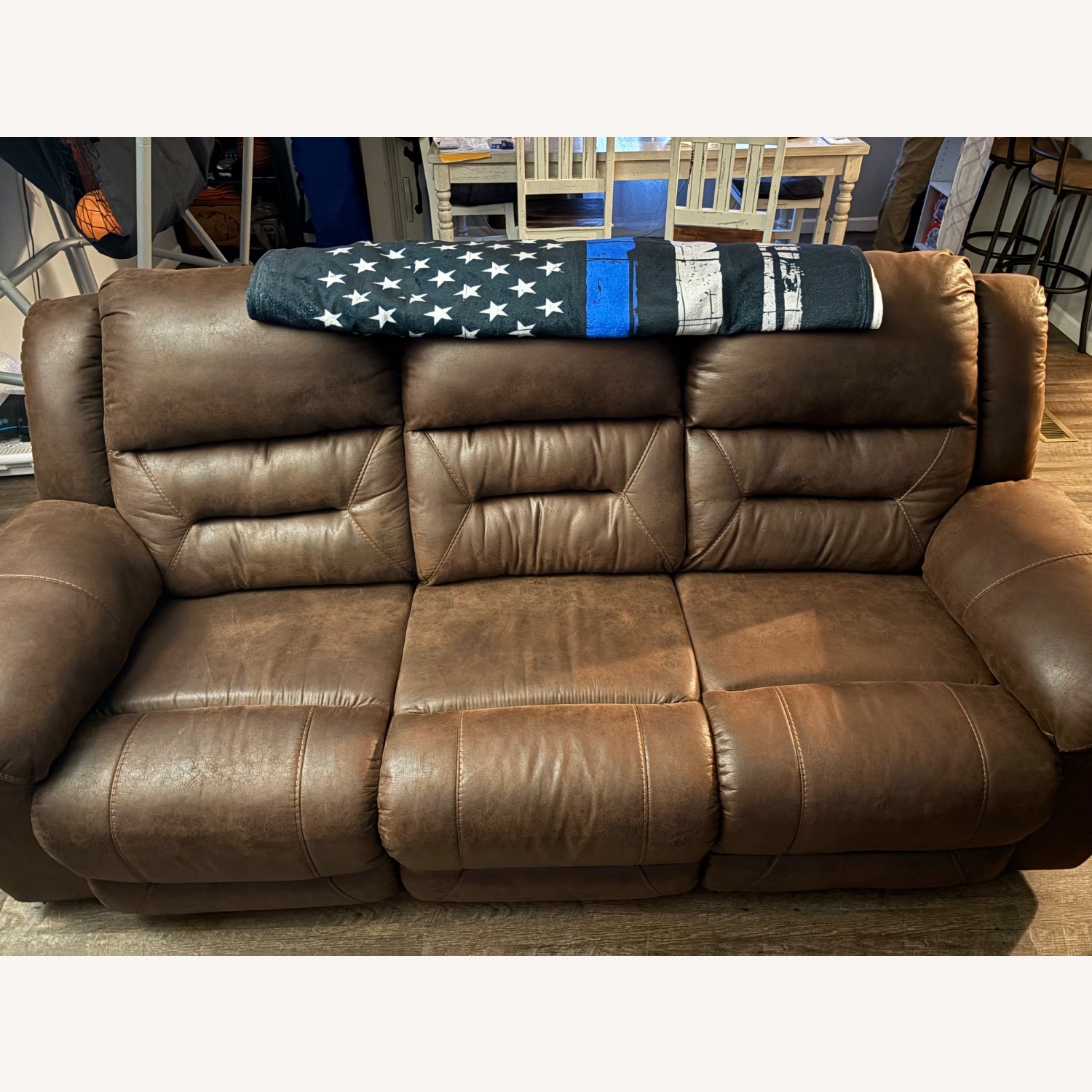 Dark Brown Faux Leather 3+ Seater Sofa - image-1