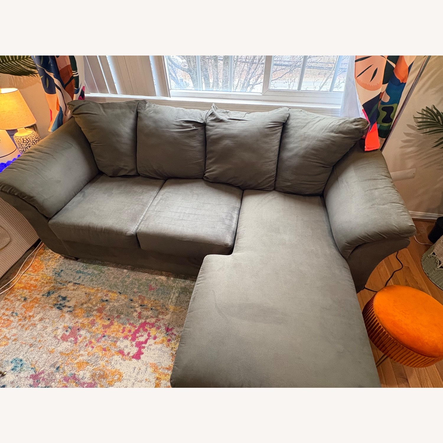 Ashley Furniture Chaise Sofa- Olive Green - image-3